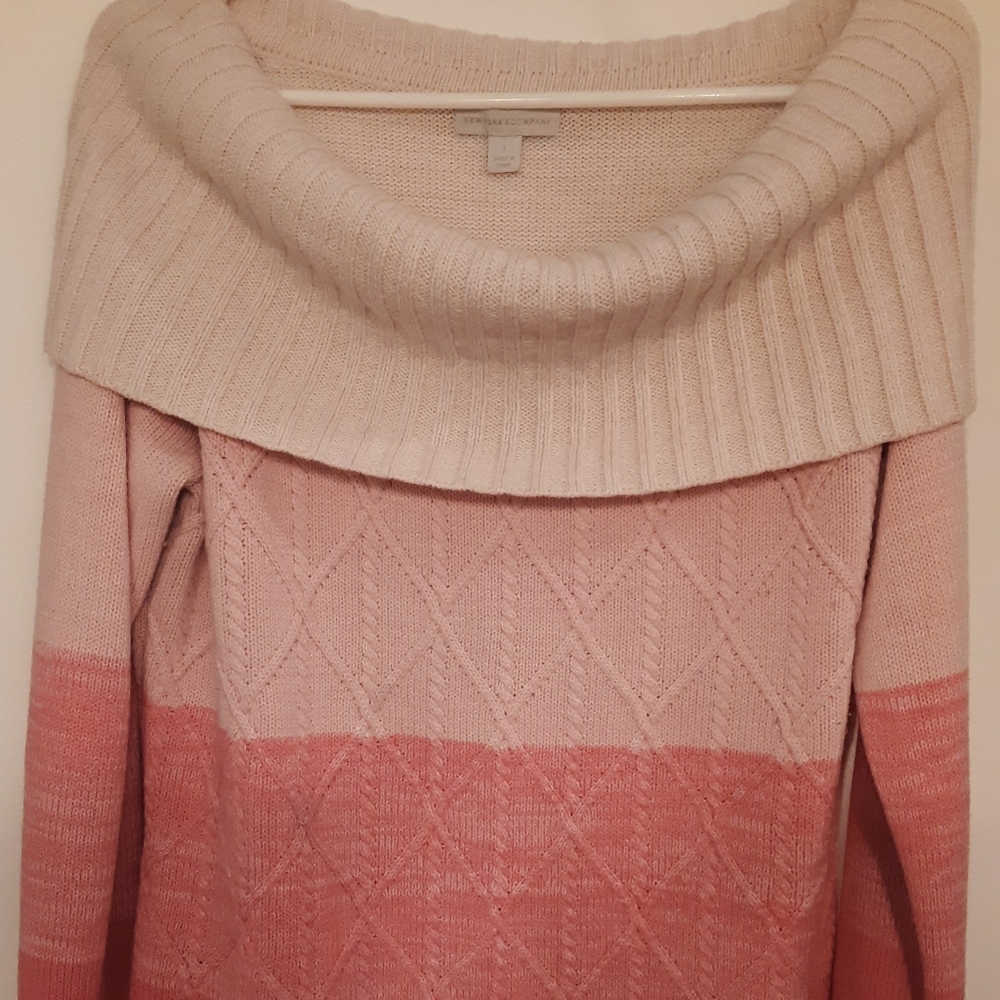 New York & Company Pink Ombre Cowlneck Sweater